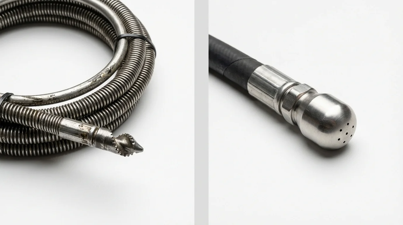 Drain snake cable and hydro jetting nozzle used for drain cleaning in Ridgefield, WA