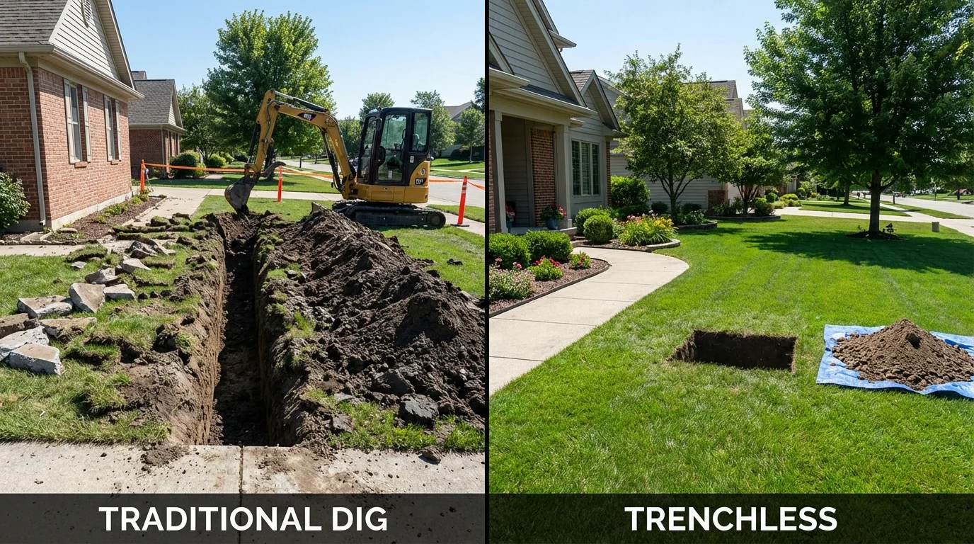 Trenchless sewer repair with minimal yard damage versus traditional excavation in Ridgefield, WA